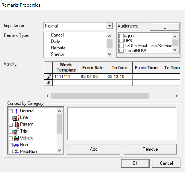 Remarks Properties dialog