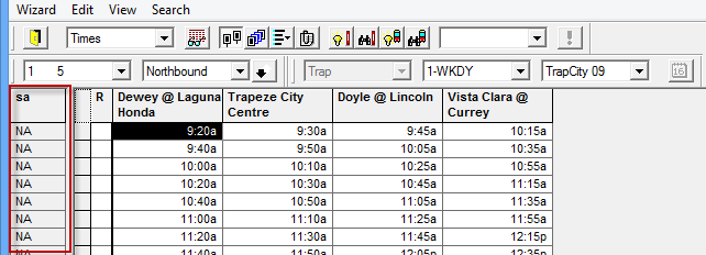 Sample headway showing the Schedule Adherence column