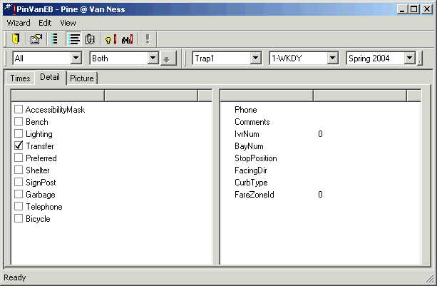 Detail tab of the Show Stop dialog