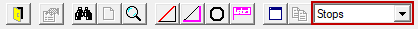The menu bar in the Find Closest Wizard with Stops in the search type field. The search type is circled in red.