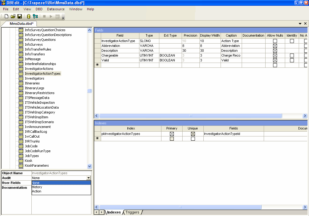 Audit drop down list