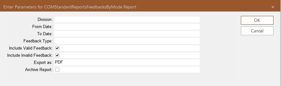 Feedback By Mode Parameters dialog box