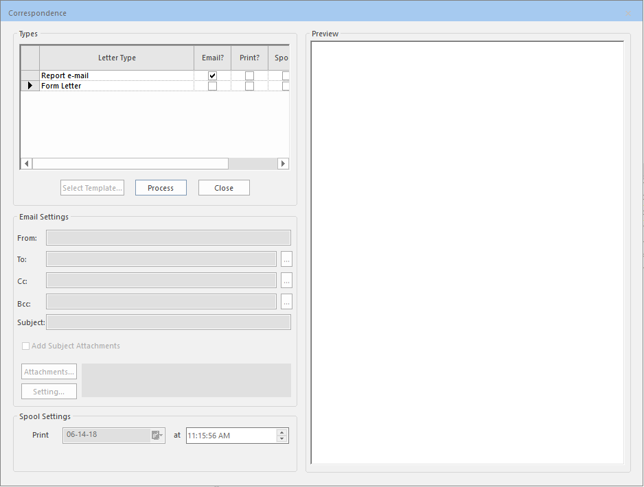 Correspondence dialog box