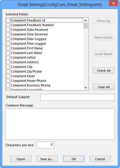 Email Setting dialog box with sample data