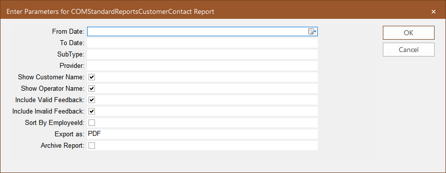 Customer Contact Report Parameters