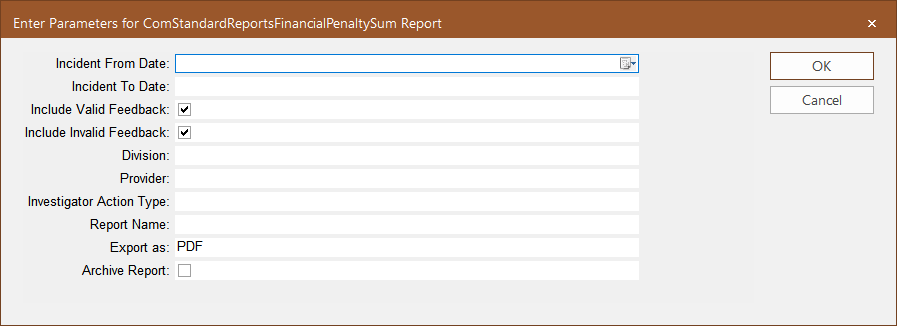 Financial Penalty Summary Parameters