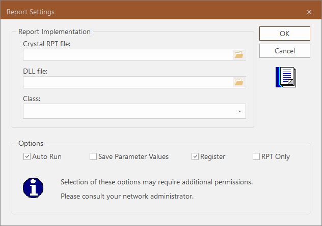 Report Settings dialog box