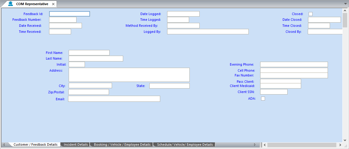 COM Representative screen