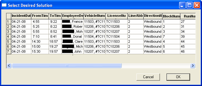 Select Desired Solution dialog box