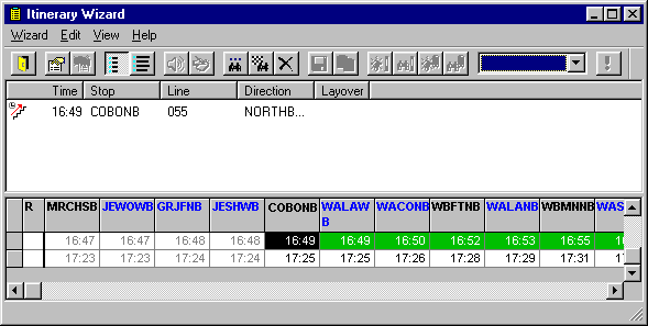 Sample values in the Itinerary Wizard