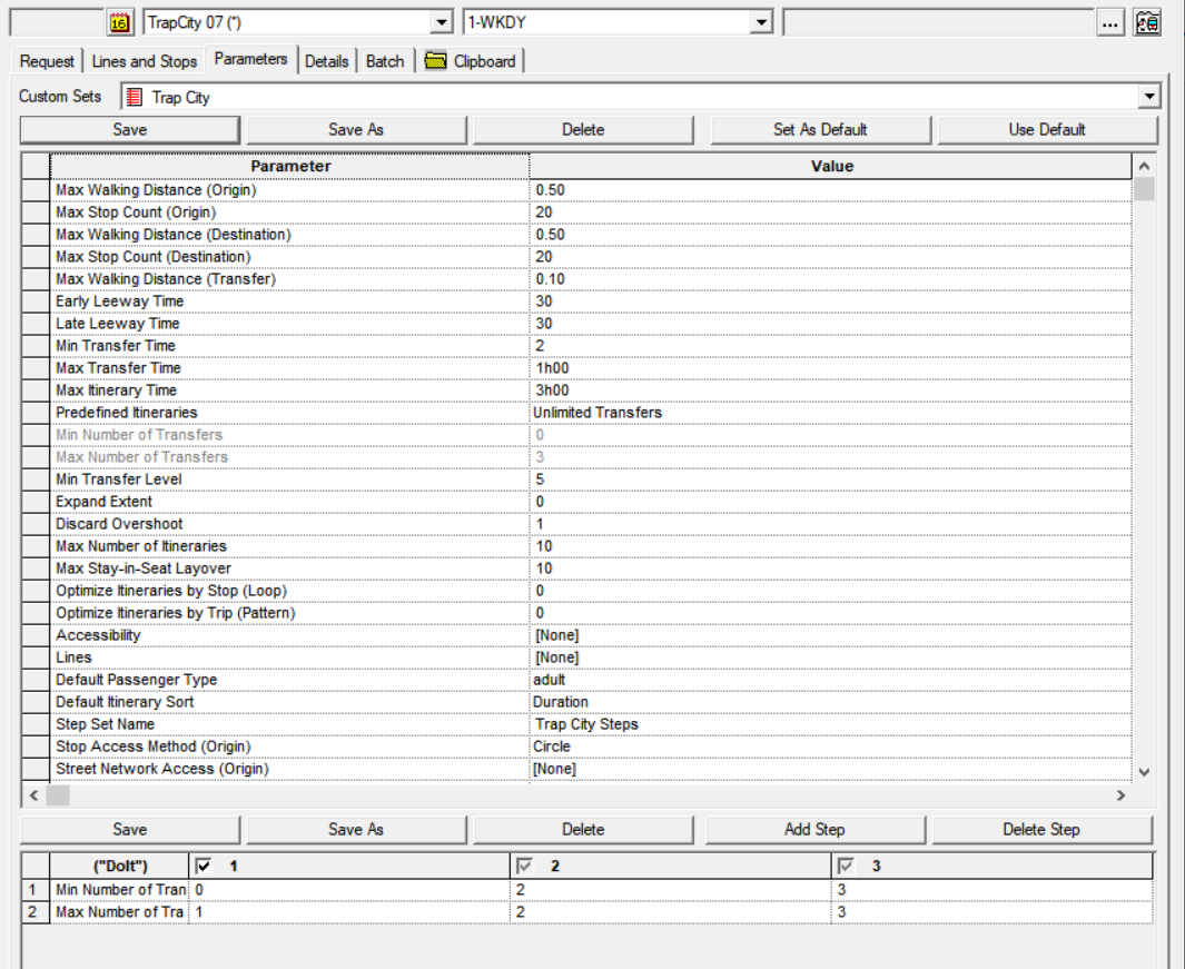 Parameters tab with sample values
