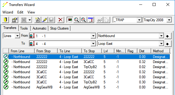 Sample transfers shown in the Transfer Wizard screen