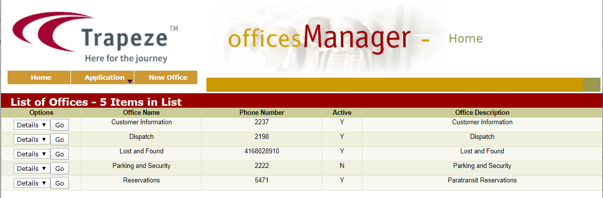 Office Manager screen